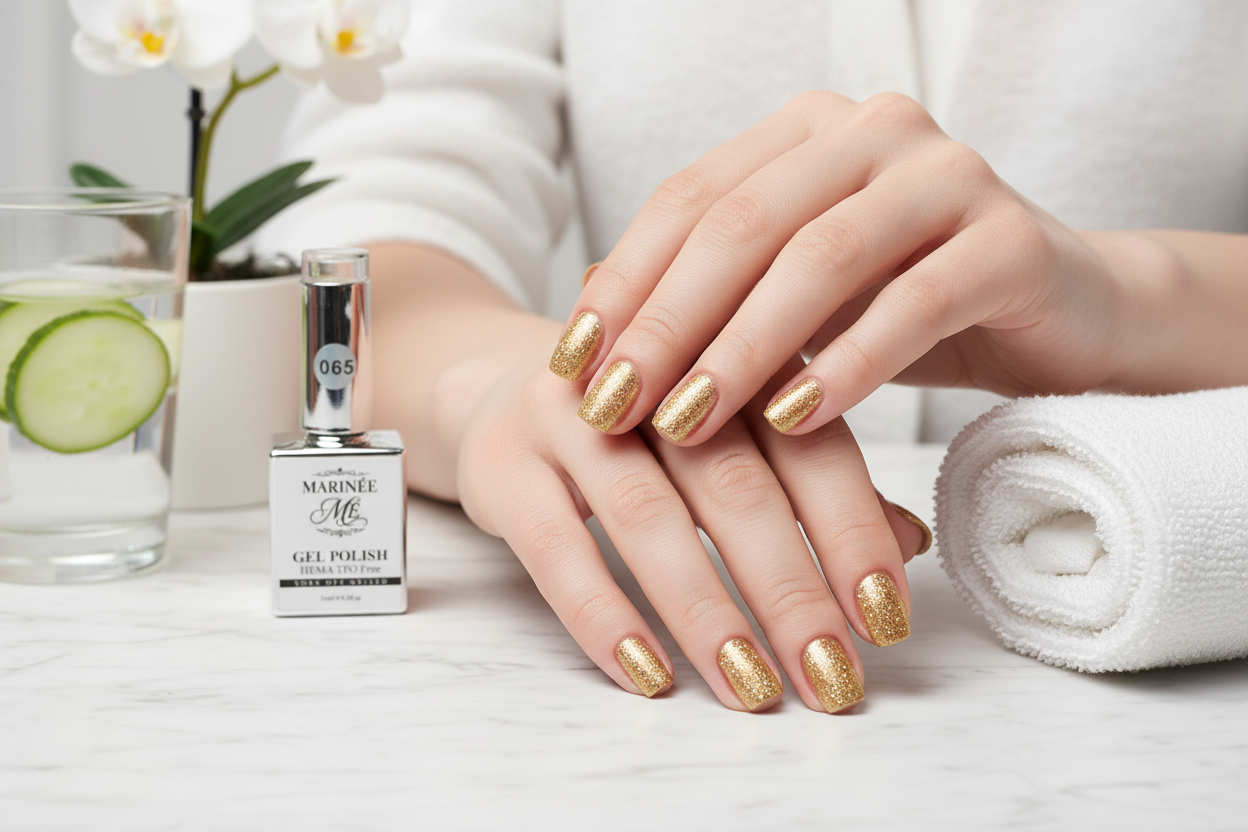 Gel Lak #65 Golden Glitter – Lifestyle