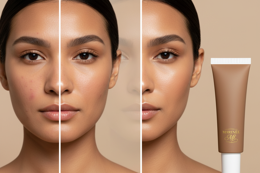 Foundation with Peptides 35 Tan Warm - before and after