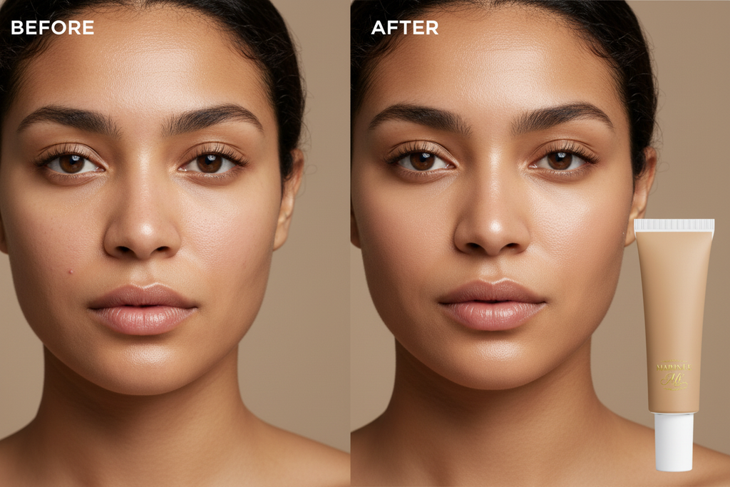 Foundation with Peptides 25 Medium Warm - before and after